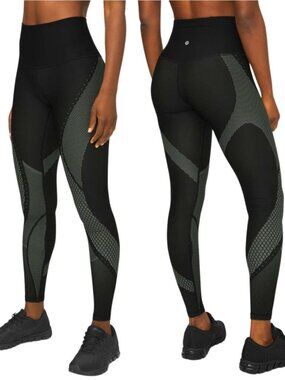 LULULEMON Mapped Out High-Rise Tight 28" Size 2 Black / Florid Flash